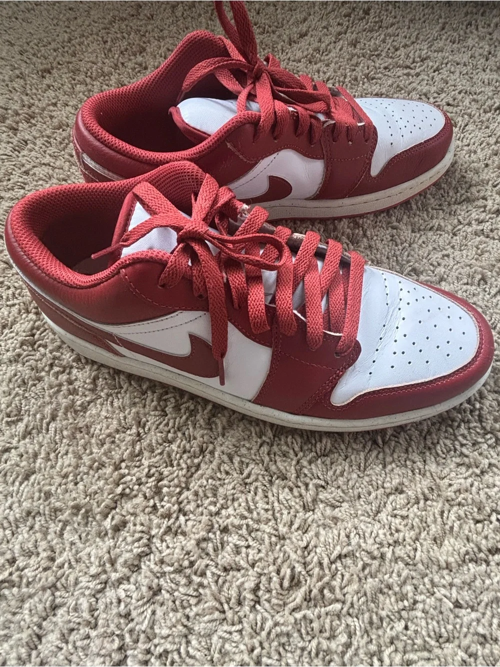 Jordan Red and White Low-Top Sneakers